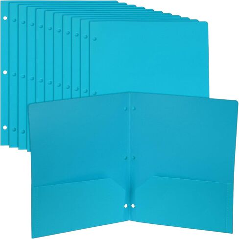 PATIKIL 12 Pcs Plastic Two Pocket Folders, 3 Hole Punch Durable Heavy Duty 2 Pocket File Folders, Letter Size Binder Index Divider with Business Card Slot for Office Home, Yellow in Saudi Arabia