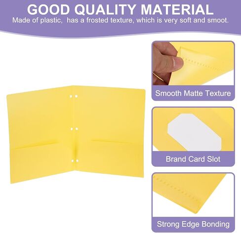 PATIKIL 12 Pcs Plastic Two Pocket Folders, 3 Hole Punch Durable Heavy Duty 2 Pocket File Folders, Letter Size Binder Index Divider with Business Card Slot for Office Home, Yellow in Saudi Arabia