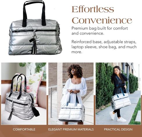 Citi Collective Gallery حقائب Weekender للنساء Silver | حقيبة عمل متعددة الاستخدامات | حقيبة السفر مع الأشرطة القابلة للتعديل للنساء | يأتي كمبيوتر محمول من الداخل مع حقيبة أحذية مكافأة وأكثر in Kuwait