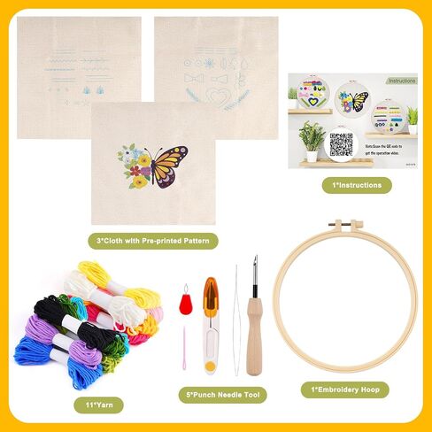 Pllieay 4 Sets Punch Needle Kits, Punch Needle Embroidery Kits for Beginner with Animal Pattern, Punch Needle Tool Including Pre-Printed Cloth, Punch Needle, Hoops and Yarns in Kuwait