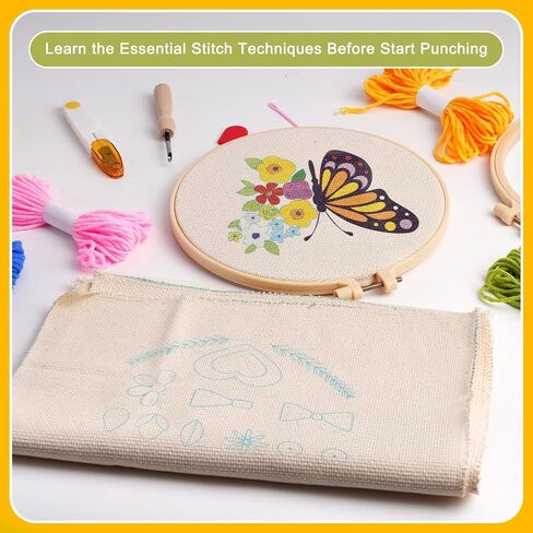 Pllieay 4 Sets Punch Needle Kits, Punch Needle Embroidery Kits for Beginner with Animal Pattern, Punch Needle Tool Including Pre-Printed Cloth, Punch Needle, Hoops and Yarns in Kuwait