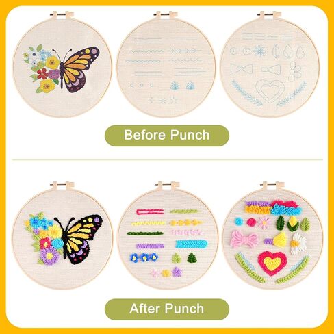 Pllieay 4 Sets Punch Needle Kits, Punch Needle Embroidery Kits for Beginner with Animal Pattern, Punch Needle Tool Including Pre-Printed Cloth, Punch Needle, Hoops and Yarns in Kuwait