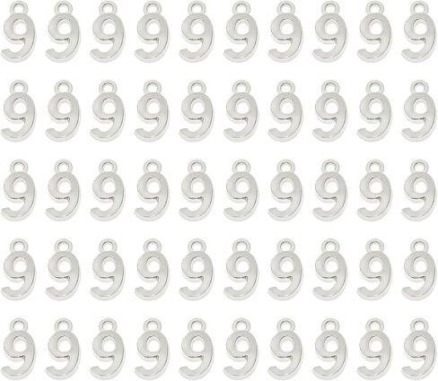 Shapenty Number 9 Charms Alloy Metal Number Charm Pendants for DIY Craft Keychain Brooch Bracelet Wristbands Necklace Earring Jewelry Making Finding, 50PCS in Kuwait