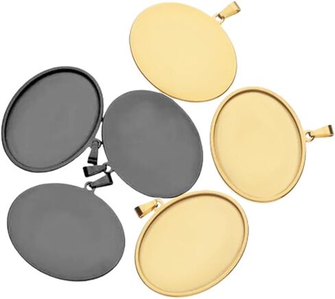 10pcs 30x40mm Oval Cabochon Pendant Bezel Trays 18K Gold & Black Plated Necklace Base Settings Memory Photo Frame for Audut Jewelry DIY Making in Saudi Arabia
