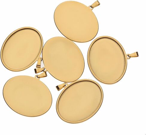 10pcs 30x40mm Oval Cabochon Pendant Bezel Trays 18K Gold & Black Plated Necklace Base Settings Memory Photo Frame for Audut Jewelry DIY Making in Saudi Arabia