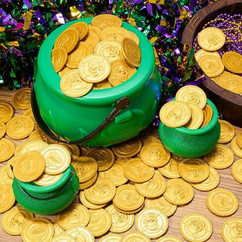 JOYIN 120 Pcs St. Patrick’s Day Gold Coins, Plastic Gold Coins Bulk with Shamrock, Leprechaun, Cauldron & Hat Patterns, St Patricks Accessories Games Gifts Decorations, Party Favors & Party Supplies in Saudi Arabia