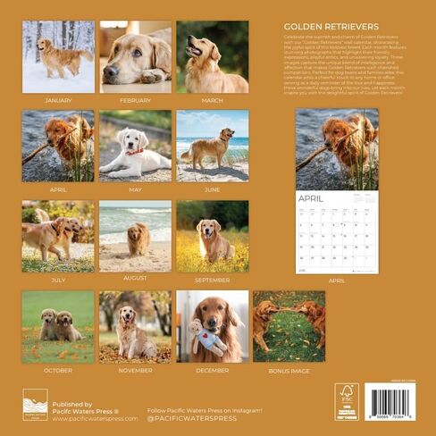 2026 Golden Retriever Wall Calendar 12 Month | 12" x 24" Open | Giftable | Dog Calendar 2026 | Thick & Sturdy Paper for Calendar Organizing & Planning | Pacific Waters Press (Golden Retriever) in Saudi Arabia