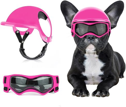 Dog Helmet and Dog Goggles for Small Dogs - Dog Goggles Pet Motorcycle Helmet Hat with Ear Holes Adjustable Straps Safety Helmet for Puppy Riding - Black in Saudi Arabia