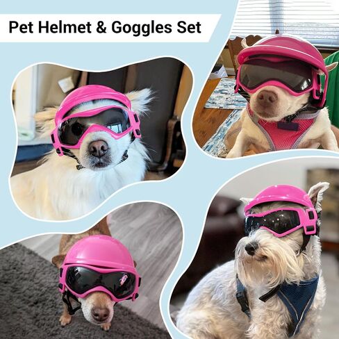 Dog Helmet and Dog Goggles for Small Dogs - Dog Goggles Pet Motorcycle Helmet Hat with Ear Holes Adjustable Straps Safety Helmet for Puppy Riding - Black in Saudi Arabia