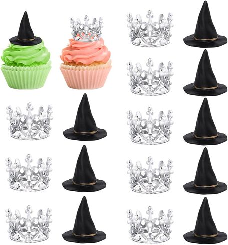 Witch Hat Cake Topper, Crown Cupcake Toppers Little Black Pink Foam Ball Witch Theme Party Supplies for Wedding Halloween in Saudi Arabia