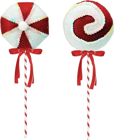 2 PCS رذاذ كبير الحلوى مصاصة ، 35.5 سم/13.9 بوصة 2 أنماط عيد الميلاد الترتر النعناع الحلوى اختيارات قصب الحلوى صوف مجعد اختيار الحلوى المزيفة على العصي لحشو مزهرية الأشجار ديكور المنزل (الوردي) in Saudi Arabia