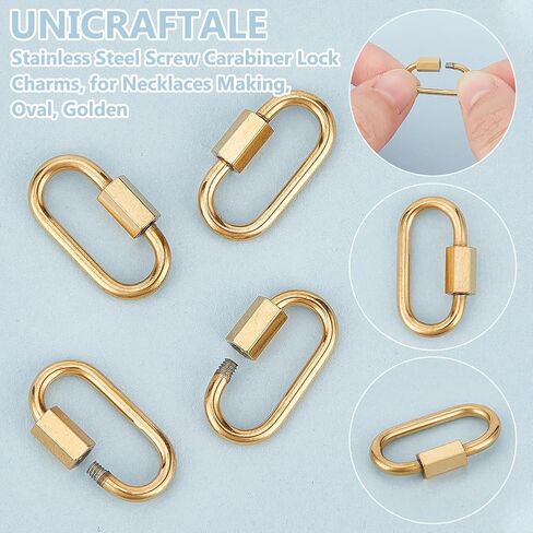 UNICRAFTALE 8Pcs Golden Oval Screw Carabiner Lock Charms 21mm Long Stainless Steel Screw Locking Keychain Carabiner Clasp Metal Keychain Clip Hook Quick Link for Jewelry Making Handbag DIY Accessory in Saudi Arabia