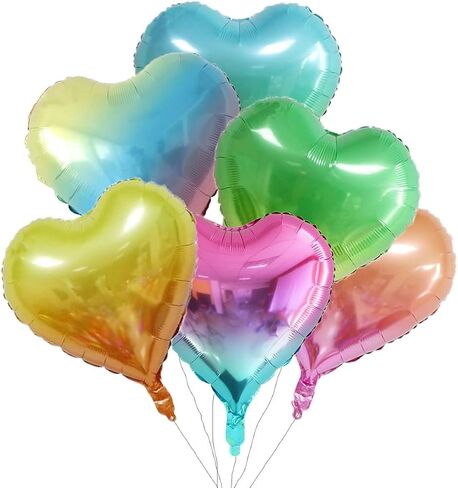 18 Assorted Gradient Color heart Shaped Balloons 18 Inches 6 Kinds of Rainbow Party Foil Balloons, Foil Balloons for Party Decoration, Birthday Party Supplies or Wedding Ceremony in Saudi Arabia