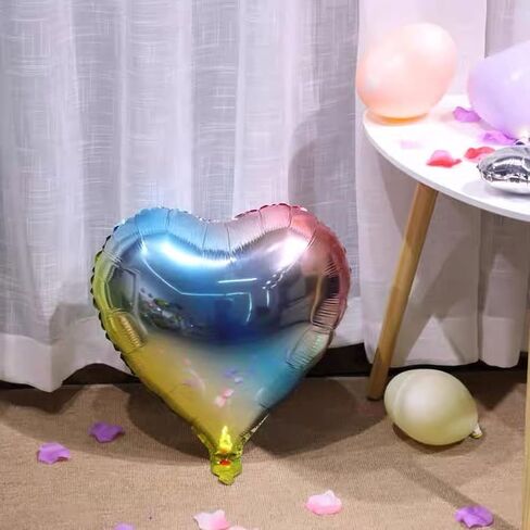 18 Assorted Gradient Color heart Shaped Balloons 18 Inches 6 Kinds of Rainbow Party Foil Balloons, Foil Balloons for Party Decoration, Birthday Party Supplies or Wedding Ceremony in Saudi Arabia