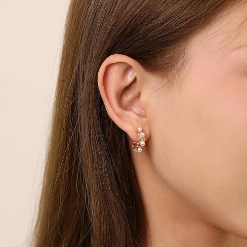 Gold Hoop Earrings for Women Chunky Pearl Huggie Earrings 925 Sterling Silver Wedding Hoops, Gold in Kuwait