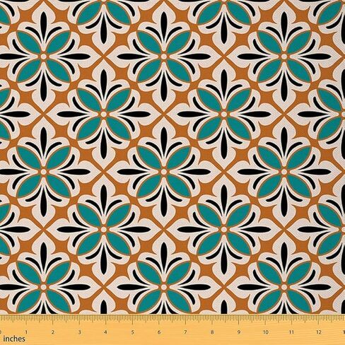 Feelyou Flower Fabric by The Yard, Vintage Flowers Pattern Upholstery Fabric for Chairs, Geometric Floral Exotic Style Decorative Waterproof Outdoor Fabric, 1 Yard, Green Brown in Saudi Arabia