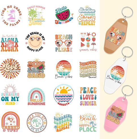 UV DTF Stickers for Motel Keychain-80 PCS Summer Beach UV DTF Wrap Stickers, Summer Vibes UV DTF Decals, Cute Rub on Transfers, Waterproof Cold Transfer Stickers for Hotel Blank Keychains in Saudi Arabia