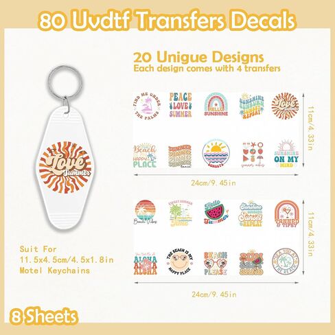 UV DTF Stickers for Motel Keychain-80 PCS Summer Beach UV DTF Wrap Stickers, Summer Vibes UV DTF Decals, Cute Rub on Transfers, Waterproof Cold Transfer Stickers for Hotel Blank Keychains in Saudi Arabia