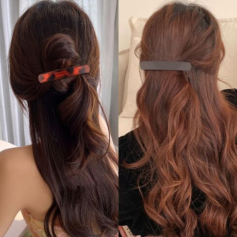 Ahoney 4Pcs Hair Barrettes for Women: 3.6" Flat Banana Clips, Pins for Thin Hair Styling Accessories, Gift Set (Black/Brown/Red/Pink) in Kuwait