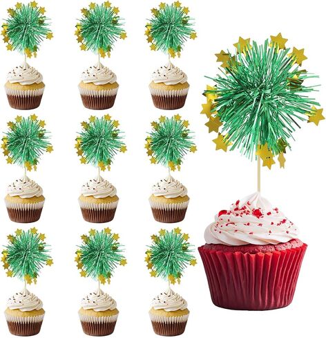 PATIKIL الألعاب النارية كب كيك أعلى القبعات ، 50 PCS البريق بهرج باتلا الثلج كب كيك يختار التخرج حفل زفاف رقائق زفاف ديكور كوكتيل الغذاء الفاكهة مسواك عيد الميلاد ، أحمر ، أحمر in Saudi Arabia