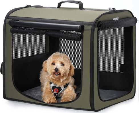 pecute Dog Car Carrier Stable and Light Weight, Expandable Extra Space Dog Carrier for Cars, Breathable Dog Car Crate, Foldable Pet Carrier for Both Indoor and Outdoor Use, Pet Travel Crate Gray in Kuwait