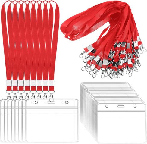 Shappy 100 Pieces Clear Name Tags with Lanyard Horizontal ID Badge Name Tag Holder Plastic Lanyards for ID Badges with Swivel Hook for Teacher Nurse Volunteer, 3 x 4 Inch(Red) in Kuwait