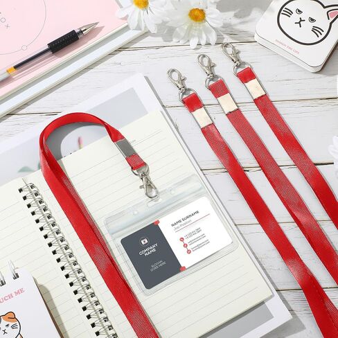 Shappy 100 Pieces Clear Name Tags with Lanyard Horizontal ID Badge Name Tag Holder Plastic Lanyards for ID Badges with Swivel Hook for Teacher Nurse Volunteer, 3 x 4 Inch(Red) in Kuwait