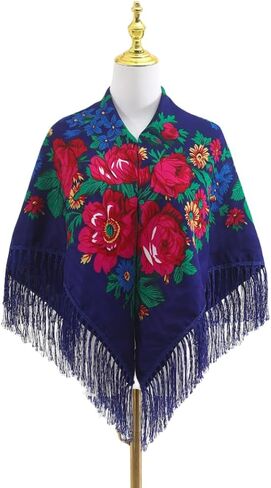 Oversized women's Print traditional shawl Red Black blue Multi-color vintage large Peony flower fringe Women's square scarf Multi-purpose headscarf Home decoration book tablecloth (Black) in Saudi Arabia