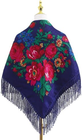 Oversized women's Print traditional shawl Red Black blue Multi-color vintage large Peony flower fringe Women's square scarf Multi-purpose headscarf Home decoration book tablecloth (Black) in Saudi Arabia
