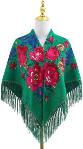 Oversized women's Print traditional shawl Red Black blue Multi-color vintage large Peony flower fringe Women's square scarf Multi-purpose headscarf Home decoration book tablecloth (Black) in Saudi Arabia
