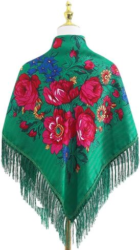 Oversized women's Print traditional shawl Red Black blue Multi-color vintage large Peony flower fringe Women's square scarf Multi-purpose headscarf Home decoration book tablecloth (Black) in Saudi Arabia