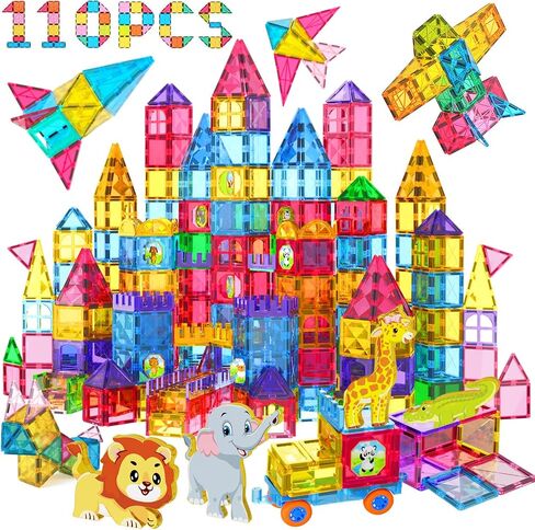 Jasonwell Magnetic Tiles Kids Magnetic Blocks Building Sets 3D Magnet Tile Building Blocks Toy Construction Educational STEM Toys Gifts for Toddlers Boys Girls 3 4 5 6 7 8 9 10 + Year Old in Kuwait