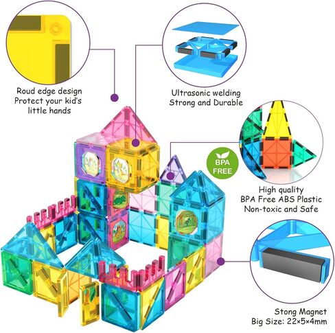Jasonwell Magnetic Tiles Kids Magnetic Blocks Building Sets 3D Magnet Tile Building Blocks Toy Construction Educational STEM Toys Gifts for Toddlers Boys Girls 3 4 5 6 7 8 9 10 + Year Old in Kuwait