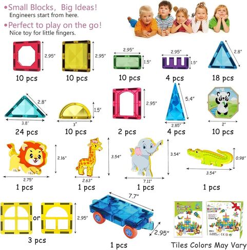 Jasonwell Magnetic Tiles Kids Magnetic Blocks Building Sets 3D Magnet Tile Building Blocks Toy Construction Educational STEM Toys Gifts for Toddlers Boys Girls 3 4 5 6 7 8 9 10 + Year Old in Kuwait
