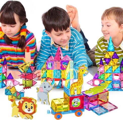 Jasonwell Magnetic Tiles Kids Magnetic Blocks Building Sets 3D Magnet Tile Building Blocks Toy Construction Educational STEM Toys Gifts for Toddlers Boys Girls 3 4 5 6 7 8 9 10 + Year Old in Kuwait