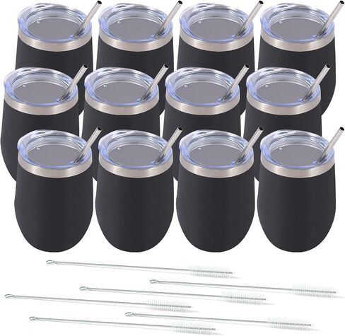 Dongni Stemless Insulated Wine Glass Tumbler,12 oz Stainless Steel Stemless Wine Glass Keeps Beverages Cold for 6 Hours, Hot for 3 Hours Non-Slip, Easy-Grip Insulated Cup(Mix 16pack) in Kuwait