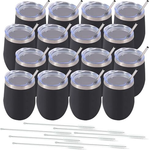 Dongni Stemless Insulated Wine Glass Tumbler,12 oz Stainless Steel Stemless Wine Glass Keeps Beverages Cold for 6 Hours, Hot for 3 Hours Non-Slip, Easy-Grip Insulated Cup(Mix 16pack) in Kuwait