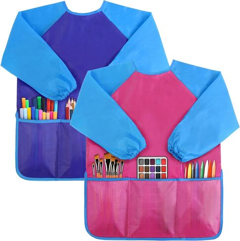 2 Pack Kids Choilers Art Smock ، مآزر فنان للأطفال المقاوم للماء مع 3 جيوب طويلة الأكمام لمدة 2-6 سنوات in Kuwait