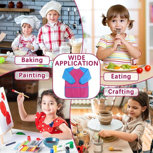 2 Pack Kids Choilers Art Smock ، مآزر فنان للأطفال المقاوم للماء مع 3 جيوب طويلة الأكمام لمدة 2-6 سنوات in Kuwait