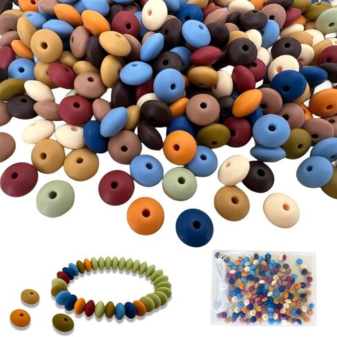 MIIIM 200pcs Silicone Lentil Beads, 12mm Silicone Focal Beads for pens, DIY, Abacus Bulk for Keychain Making, Bracelet, Necklace (Brown) in Saudi Arabia