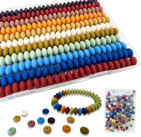 MIIIM 200pcs Silicone Lentil Beads, 12mm Silicone Focal Beads for pens, DIY, Abacus Bulk for Keychain Making, Bracelet, Necklace (Brown) in Saudi Arabia