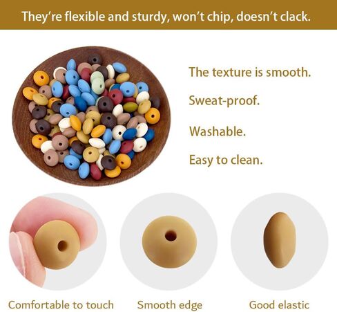 MIIIM 200pcs Silicone Lentil Beads, 12mm Silicone Focal Beads for pens, DIY, Abacus Bulk for Keychain Making, Bracelet, Necklace (Brown) in Saudi Arabia