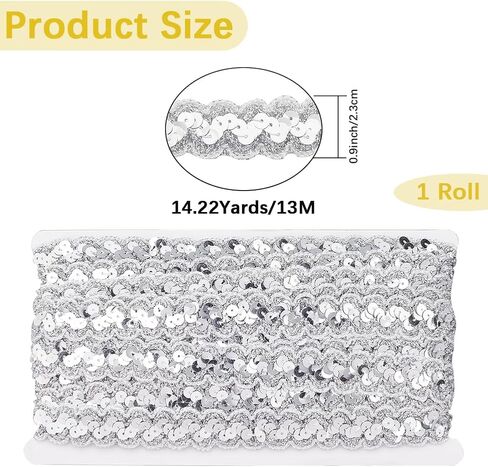 14.22 Yards Blue Wave Sequin Trim Polyester Paillette Lace Ribbon Sequins Bead Strips Fabric Flat Glitter Stretch Ribbons for Sewing Making Christmas Decor Accessories DIY Crafts Supply in Kuwait