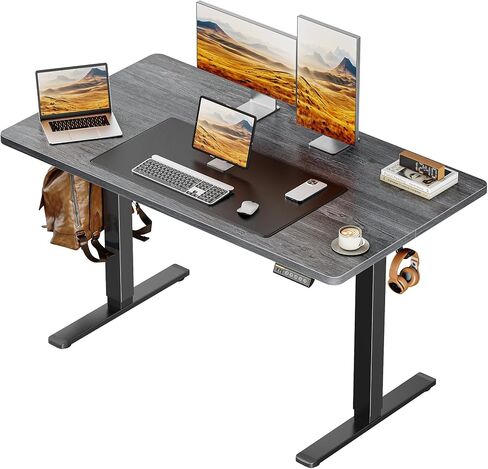Huuger 55 x 28 Inch Electric Standing Desk, Large Stand up Desk, 27.6" Deep Desktop, 28.3" to 46.5" Height Adjustable Desk, Computer Desk with 2 Hooks, 3 Preset Heights, Office Desk, Black in Kuwait