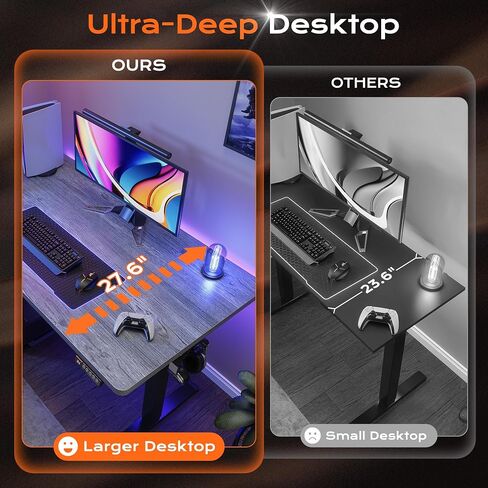 Huuger 55 x 28 Inch Electric Standing Desk, Large Stand up Desk, 27.6" Deep Desktop, 28.3" to 46.5" Height Adjustable Desk, Computer Desk with 2 Hooks, 3 Preset Heights, Office Desk, Black in Kuwait