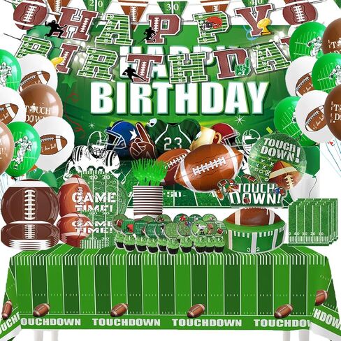 Football Party Supplies Tableware Set, Football Birthday Party Decorations Includes Plates Napkins Cups Banner Balloons Cake ToppersTablecloth for Football Themed Party Supplies (Set C) in Saudi Arabia