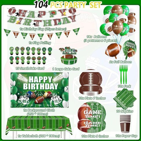 Football Party Supplies Tableware Set, Football Birthday Party Decorations Includes Plates Napkins Cups Banner Balloons Cake ToppersTablecloth for Football Themed Party Supplies (Set C) in Saudi Arabia