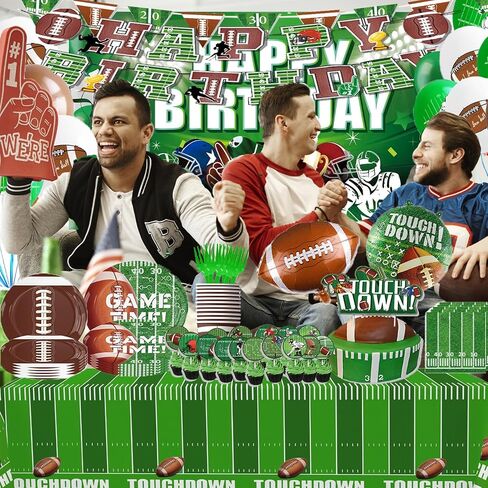 Football Party Supplies Tableware Set, Football Birthday Party Decorations Includes Plates Napkins Cups Banner Balloons Cake ToppersTablecloth for Football Themed Party Supplies (Set C) in Saudi Arabia