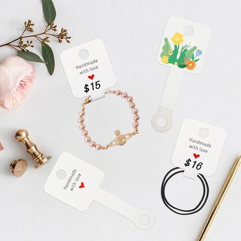joycraft 100Pcs Self Adhesive Bracelet Display Cards,Kraft Handmade with Love Blank Cards, Jewelry Packaging for Selling, Hanging Display Cards for Jewelry, Bracelet, and Necklace(4“x1.5"） in Kuwait