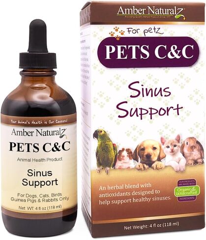 Amber NaturalZ Pet C&C Herbal Supplement for Dogs, Cats, Birds, Guinea Pigs, and Rabbits | Pet Herbal Supplement for Healthy Sinus | 1 Fluid Ounce Glass Bottle |Manufactured in The USA in Kuwait